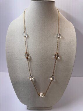 J Crew Clear Glass Bead Necklace Gold Tone Rhinestone Spacers Statement